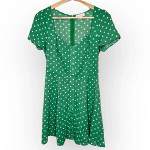 re:named Green & White Polka Dot Mini Dress Size S Short Sleeve Summer